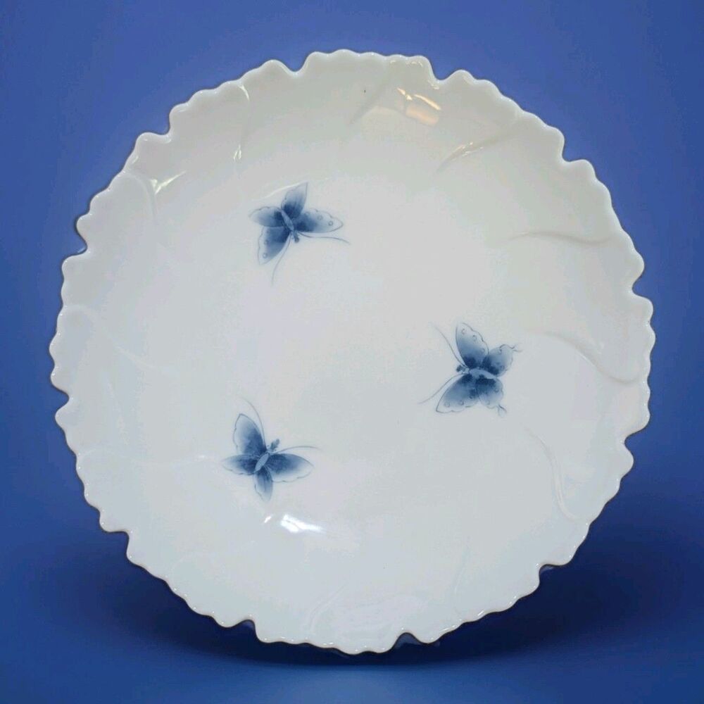 Vintage MMA Japan Porcelain Blue Butterfly Scalloped Peony Dish Plate Met Museum